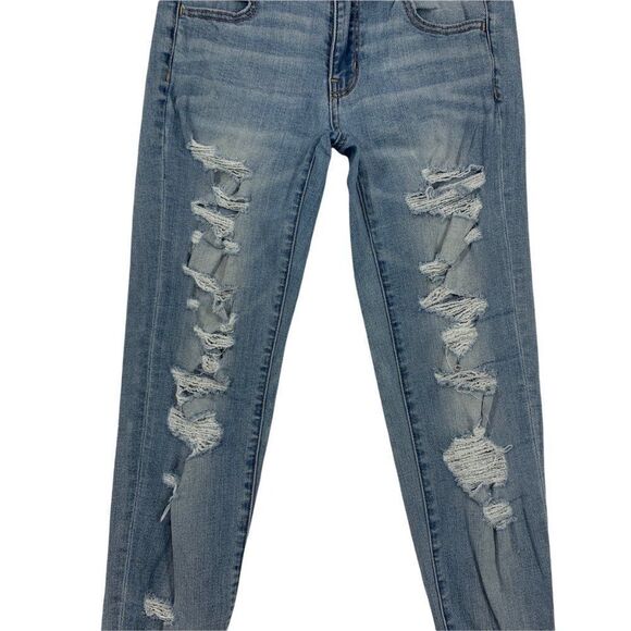 American Eagle Women's Super Stretch Light Wash Distressed Denim Jeans - Picture 4 of 13